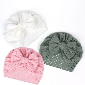 3 PCs White Green Pink Children Baby Solid Color Summer Breathable Porous Sleeve Cap Bow Fetal Cap