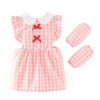 Pink Grid Baby Smock Girls Inner Waterproof Apron Bibs Kids Apron Princess Eating Painting Apron