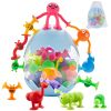 Suction Toys For Baby; Bath Toys For Kids Ages 4-8; 40pcs Toddler Stress Release Sensory Toys; Silicone Suction Cup Animal With Dinosaur Eggshell Stor