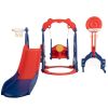 5 in 1 Slide and Swing Playing Set, Toddler Extra-Long Slide with 2 Basketball Hoops, Football, Ringtoss, Indoor Outdoor