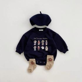 Baby's New Cotton Sweater Long Sleeve Cartoon Letter Casual Romper (Option: Dark Blue-66cm)