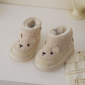 Autumn And Winter Male And Female Baby Thick Fur Warm Lamb Velvet Shoes (Option: Beige-18)