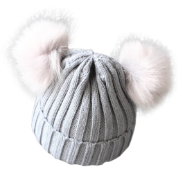 Cute Pompom Baby Hat Warm Winter Knitted Kids Baby Girl Boy Beanie Cap Solid Outdoor Infant Toddler Children Hat Bonnet (Color: gray, size: 1-3 Years)