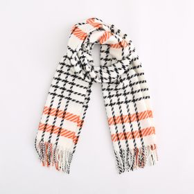 Trendy Diagonal Stripe Colorblock Faux Cashmere Fringe Scarf Shawl (Color: White)