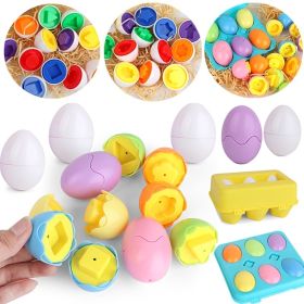 Color Shape Matching Eggs; Educational Easter Eggs Set Toy With Blue Egg Holder; Early Learning Shapes & Sorting Recognition Puzzle Skills Study For T (Color: BLUE BOX)