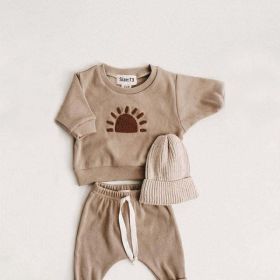 Baby Rainbow Sun Pattern Hoodies Combo Pants Sets (Color: Brown, Size/Age: 110 (3-5Y))