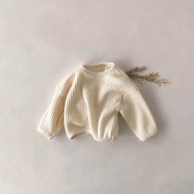 Baby Solid Color Waffle Fabric Long Sleeves Soft Cotton Hoodies (Color: White, Size/Age: 80 (9-12M))