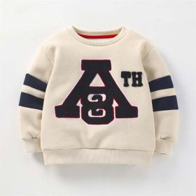 Baby Slogan Embroidered Pattern Long Sleeve Thickened Warm Hoodie (Color: Beige, Size/Age: 100 (2-3Y))