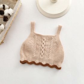 Baby Crochet Knitted Pattern Sleeveless Knitwear Vest (Color: Apricot, Size/Age: 73 (6-9M))