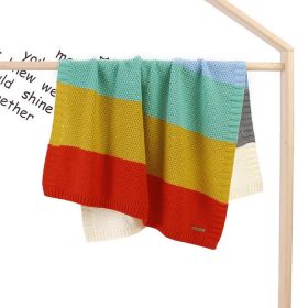 Kids Logo Patched Design Colorful Contrast Pattern Knittted Blanket (Color: Orange, Size/Age: Average Size (0-12Y))