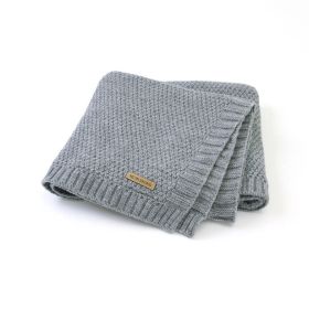 Kids Logo Patched Design Solid Color Knittted Warm Blanket (Color: Grey, Size/Age: Average Size (0-12Y))