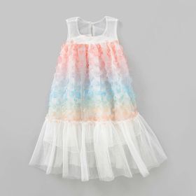 Baby Girl Colorful Lace Pattern Patchwork Design Sleeveless Vest Dress (Color: White, Size/Age: 140 (8-10Y))