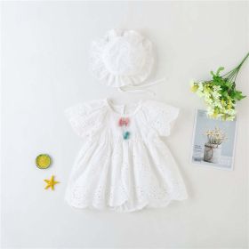 Baby Girl 1pcs Solid Color Hollow Carved Design Bow Onesies Dress (Color: White, Size/Age: 73 (6-9M))