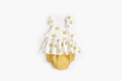 Baby Girl Printed Pattern Ruffle Design Sleeveless Tops Combo Shorts 2-Pieces Sets (Color: Yellow, Size/Age: 66 (3-6M))