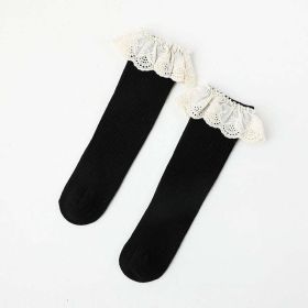 Baby Girl Solid Color Mesh Patched Design Princess Socks (Color: Black, Size/Age: S (0-3Y))