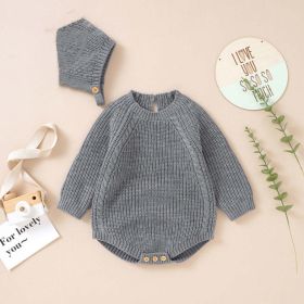 Baby Solid Color Long Sleeve Knitted Woolen Onesies (Color: Grey, Size/Age: 80 (9-12M))