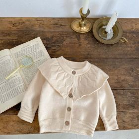 Baby Girl Solid Color Lapel Design Knit Cardigan (Color: White, Size/Age: 90 (12-24M))