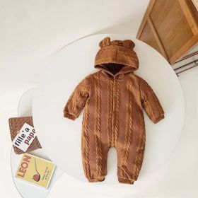 Baby Solid Color Crochet Knitted Pattern Thermal Knitted Romper (Color: Brown, Size/Age: 100 (2-3Y))