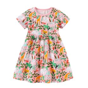 Baby Girl All Over Print Pattern Long Style Fashion Cotton Dress (Color: Pink, Size/Age: 140 (8-10Y))