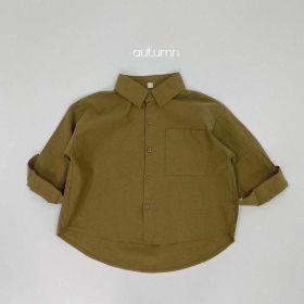 Baby Solid Color Single Breasted Design Comfy Cotton Shirt Outfits (Color: Coffee, Size/Age: 130 (7-8Y))