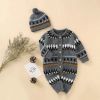 Baby Embroidered Pattern Contrast Design Vintage Style Warm Knitting Romper With Hat