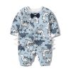 Baby Boy Dinosaur Pattern Bow Tie Patched Design Snap Button Romper Jumpsuit