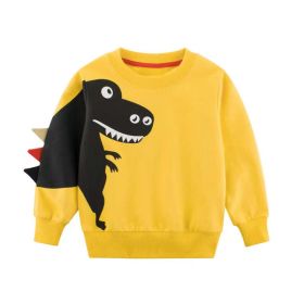 Baby Boy Cartoon Dinosaur Pattern 3D Horn Patched Design Hoodies (Color: Yellow, Size/Age: 130 (7-8Y))