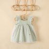 Baby Girls Pineapple Embroidery Polka Dot Lace Patchwork Square Collar Sleeveless Dress In Summer