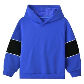 Baby Boy Contrast Tape Design Solid Color Fleece Thickened Hoodies (Color: Blue, Size/Age: 90 (12-24M))