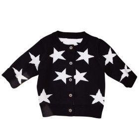 Baby Boy Star Pattern Single Breasted Design Long Sleeve Cardigan (Color: Black, Size/Age: 90 (12-24M))