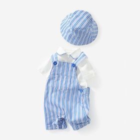 Baby Boy Solid Color Onesies Combo Striped Overalls Shorts Sets (Color: Blue, Size/Age: 59 (0-3M))