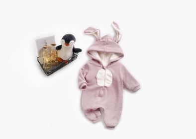 Baby Cartoon Shape Design Soft Fleece Thickened Romper In Autumn & Winter (Color: Pink, Size/Age: 80 (9-12M))