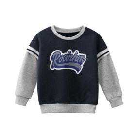 Baby Boy Slogan Pattern False 1-Pieces Design Fleece Hoodies (Color: Navy Blue, Size/Age: 110 (3-5Y))