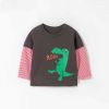 Baby Boy Cartoon Dinosaur Pattern Striped Contrast Sleeves Shirt