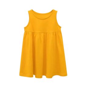 Baby Girls Solid Round Collar Design Sleeveless Dress In Summer (Color: Yellow, Size/Age: 140 (8-10Y))