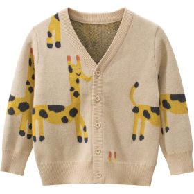 Baby Cartoon Deer Pattern Single Breasted Design V-Neck Cardigan (Color: Apricot, Size/Age: 100 (2-3Y))