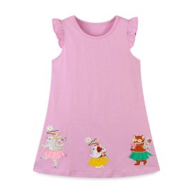 Baby Cartoon Patched Graphic Sleeveless Princess Summer Dress (Color: Pink, Size/Age: 90 (12-24M))