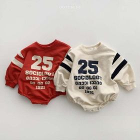 Baby Slogan Print Pattern Long Sleeve Cotton Bodysuit (Color: Red, Size/Age: 73 (6-9M))