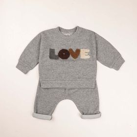 Baby LOVE Graphic Hoodies Combo Pants Kids Valentine's Day Sets (Color: Grey, Size/Age: 100 (2-3Y))