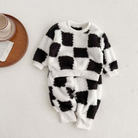 Baby Fashion Pattern Double-Sided Fleece Long Sleeve Sets (Color: Black, Size/Age: 80 (9-12M))