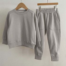 Baby Boy And Girl Solid Color Pullover Hoodies Combo Pants Pieces Sets (Color: Grey, Size/Age: 80 (9-12M))