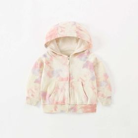 Baby Girl Tie Dye Design Fashion Long Sleeve Zipper Coat (Color: Pink, Size/Age: 100 (2-3Y))