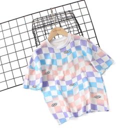 Baby Boy Checkerboard Pattern Short Sleeve Crewneck Tee (Color: White, Size/Age: 130 (7-8Y))