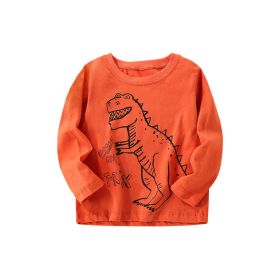 Baby Boy Cartoon Dinosaur Print Pattern Western Style Cute Shirt (Color: Orange, Size/Age: 110 (3-5Y))