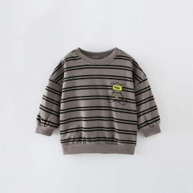 Baby Boy Bear And Striped Pattern Long Sleeve Sweatshirt (Color: Brown, Size/Age: 90 (12-24M))