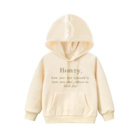 Baby Girl Embroidered Pattern Solid Color Fleece Hooded Sweatshirt (Color: Apricot, Size/Age: 90 (12-24M))