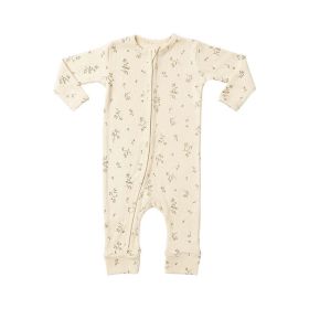 Baby Dinosaur & Floral Print Pattern Zipper Front Design Jumpsuit (Color: White, Size/Age: 90 (12-24M))