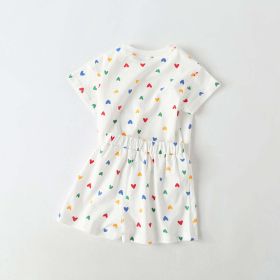 Baby 1pcs Plaid & Heart Pattern Tee Combo Shorts Simply Style Sets (Color: White, Size/Age: 100 (2-3Y))