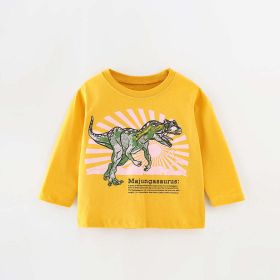 Baby Dinosaur Graphic Pullover Long Sleeve Shirt Top (Color: Yellow, Size/Age: 140 (8-10Y))