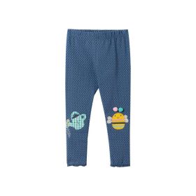 Baby Girl Dot Pattern Cartoon Bee Patched Design Cotton Tight Pant (Color: Navy Blue (Dark Blue), Size/Age: 100 (2-3Y))